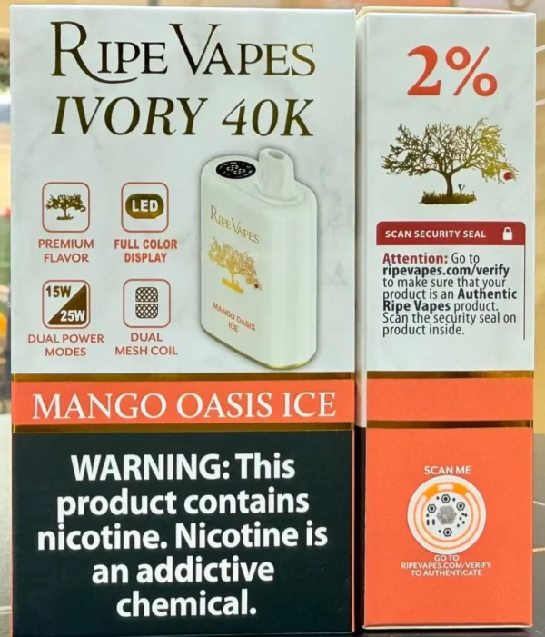 Ripe Vapes Ivory 40K Puffs flavor mango oasis ice