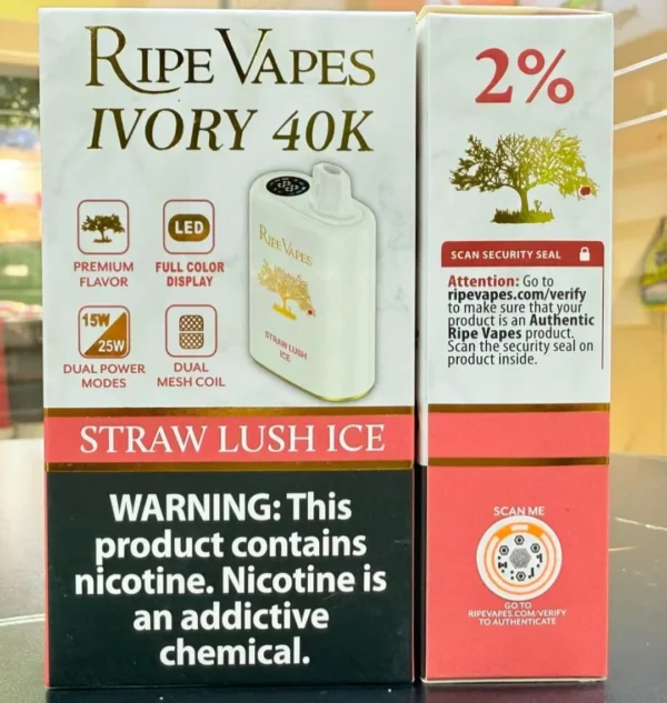 Ripe Vapes Ivory 40K Puffs flavor Straw lush ice